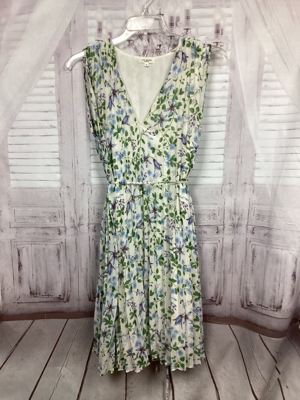 Max Studio Floral Pleated Midi Dress Sleeveless XL